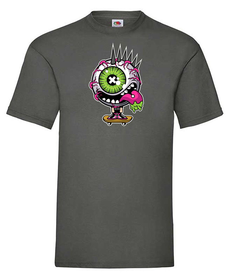 FRUIT OF THE LOOM T-shirt με Στάμπα Eye Monster Skater ΓΚΡΙ ΣΚΟΥΡΟ 